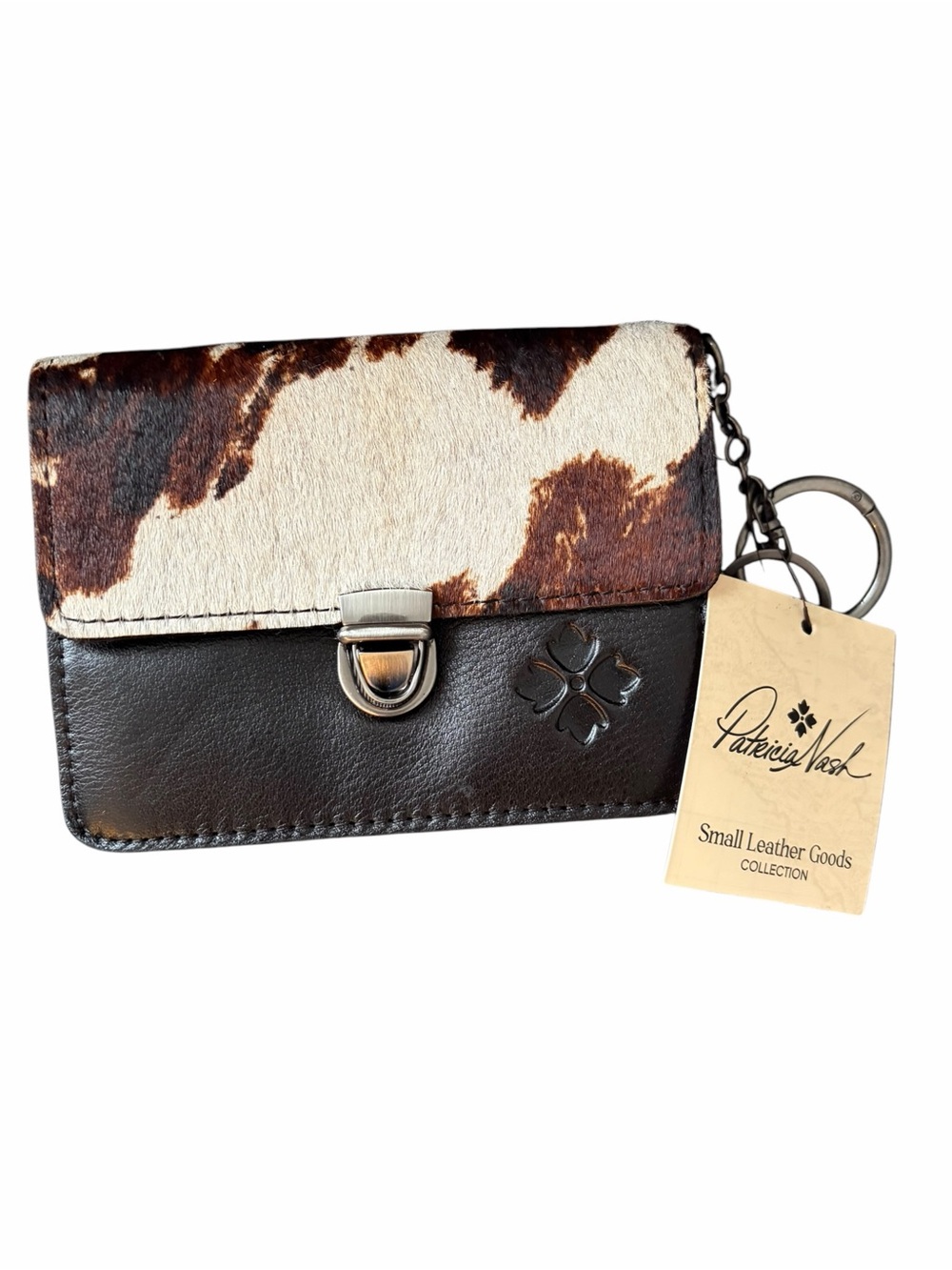 NEW Patricia Nash Brown Leather & Cowhide Key Pouch with Ring